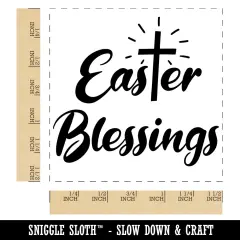Easter Blessings Religious Cross Self-Inking Rubber Stamp Ink Stamper Blue