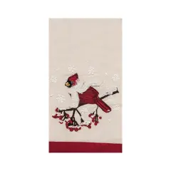 Winter Theme Cozy Red Cardinal in White Scarf Christmas Kitchen Cotton Flour Sack Kitchen Dish Towel 27L x 18W in.