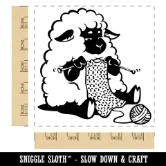 Cute Sheep Knitting with Wool Yarn Square Rubber Stamp for Stamping Crafting