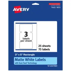 Avery Matte White Rectangle Labels, 3" x 5"