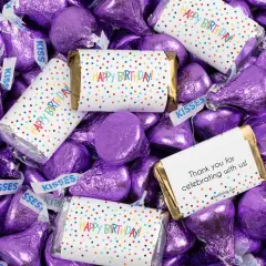 Birthday Candy Party Favors Hershey's Miniatures and Kisses - Colorful Dots Purple
