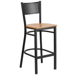 Emma and Oliver Grid Back Metal Restaurant Dining Barstool Natural/BlackMetal