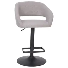 Emma and Oliver Shae Contemporary Upholstered Adjustable Height Barstool with Rounded, Cutout Mid-Back and Pedestal Base GrayFabric/Black