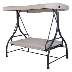 3 Seats Converting Outdoor Swing Canopy Hammock with Adjustable Tilt Canopy Beige