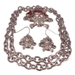 Tattoo Style Skull & Crossbones Necklace & Earring Set