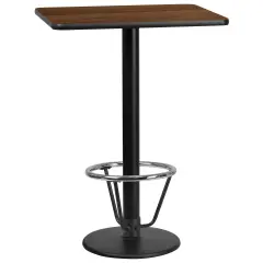 Emma and Oliver 24"x30" Rectangular Laminate Bar Table with 18"RD Foot Ring Base Walnut