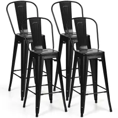 30 Inch Set of 4 High Back Stackable Metal Bar Stools with Removable Backrest and Footrest Black