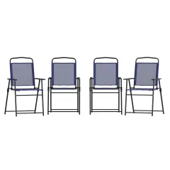 Emma and Oliver Munroe Set of 4 Textilene Folding Sling Style Patio Chairs with Armrests Navy