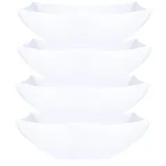 Disposable 128 ounce Square Serving Bowls, Party Snack or Salad Bowl, Extra Large Plastic Elegant White Pack of 4