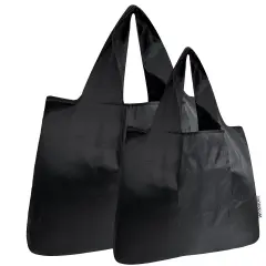 Wrapables Large & Small Foldable Tote Nylon Reusable Grocery Bags, Set of 2 Set of 2, Black
