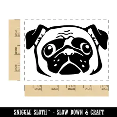 Wide Eyed Pug Dog Face Rectangle Rubber Stamp for Stamping Crafting