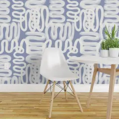 Pre-Pasted Wallpaper 2FT Wide Soft Blue Squiggle Abstract Modern Design Large Scale Watercolor Paint Custom Pre-pasted Wallpaper by Spoonflower