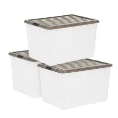 IRIS USA 3 Pack 144qt Large Clear View Plastic Storage Bin with Lid and Secure Latching Buckles