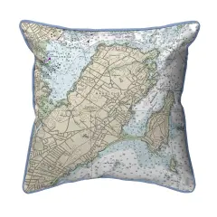 Betsy Drake Marblehead, MA Nautical Map Small Corded Indoor/Outdoor Pillow 12x12