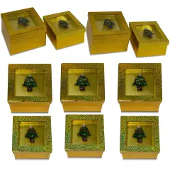 Value Pack of 6 Hologram Gift Box Set with Decorative Christmas Tree Sequin