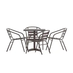 Emma and Oliver 27.5'' Square Aluminum Indoor-Outdoor Table Set with 4 Slat Back Chairs Bronze