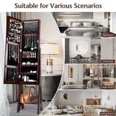 Freestanding Jewelry Cabinet Armoire Organizer with Bevel Edge Mirror Brown