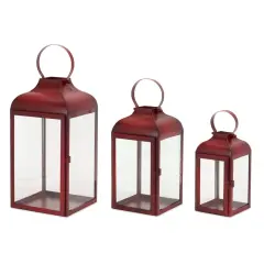 Melrose Contemporary Lantern Tabletop Decoration - 16" - Red - Set of 3