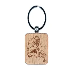 White Handed Gibbon Engraved Wood Square Keychain Tag Charm