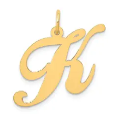 14K Yellow Gold Large Fancy Script Initial K Charm Jewerly 22mm x 17mm