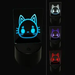 Charming Kawaii Chibi Cat Kitten Face Blushing Cheeks 3D Illusion LED Night Light Sign Nightstand Desk Lamp