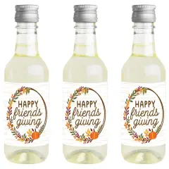 Big Dot of Happiness Fall Friends Thanksgiving - Mini Wine and Champagne Bottle Label Stickers Friendsgiving Favor Gift for Women and Men - Set of 16