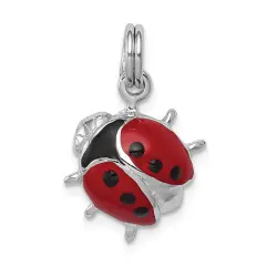 Sterling Silver Enameled Red Ladybug Charm Pendant Jewerly 12mm x 9mm