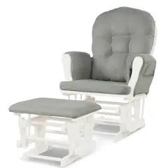 Solid Wood Gliding Chair Set with Pockets and Ottoman for Relaxing Light Grey