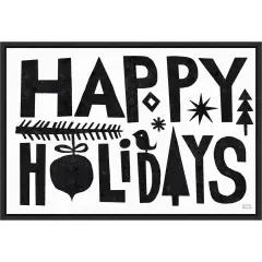 Christmas Whimsy Happy Holidays Black by Michael Mullan Canvas Art Framed