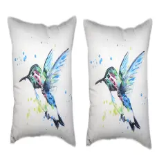 Pair Of Betsy Drake Green Hummingbird No Cord Pillows 18 X 18