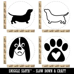 Basset Hound Dog Face Profile Paw Print Heart Love Rubber Stamp Set for Stamping Crafting Planners