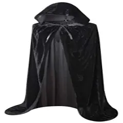 Long Hooded Cloak Velvet Cape Witch Costume Halloween Costumes for Women Men (Black, Large)