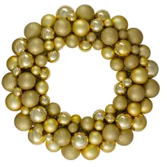 Northlight 3-Finish Shatterproof Ball Christmas Wreath - 24" - Vegas Gold - Unlit