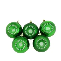 Northlight Shatterproof 2-Finish Retro Reflector Christmas Ball Ornaments - 3.25" (80mm) - Green - 5ct