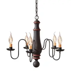 Medium Norfolk Chandelier in Hartford Black with Red Stripe