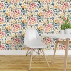 Peel & Stick Wallpaper 2FT Wide Floral Multicolor Spring Summer Watercolor Botanical Painted Blooming Flowers Large Scale Custom Removable Wallpaper by Spoonflower