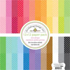 Doodlebug Petite Prints Double-Sided Cardstock 12"X12" 24/Pk-Dot-Stripe Rainbow, 24 Designs/1 Each