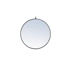 Metal frame Round Mirror with decorative hook 28 inch Black finish