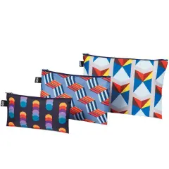 LOQI Geometric Zip Pockets, Set of 3, Circles, Stripes, Triangles