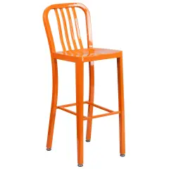 Merrick Lane Santorini 30 Inch Galvanized Steel Indoor/Outdoor Counter Bar Stool With Slatted Back And Powder Coated Finish Orange