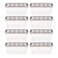 IRIS USA 13 Quart Stack & Pull Clear storage Box, Gray, 8 Pack
