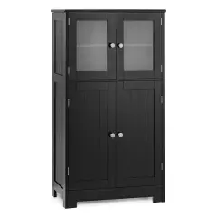 Black MDF Glass Door Floor Cabinet with Adjustable Shelf &ndash; 43 inches Storage Unit
