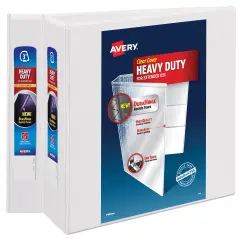 Avery Heavy-Duty View 3 Ring Binders, 3 Inch One Touch Slant Rings, 2 White Binders (46045)