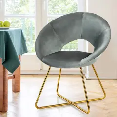 Modern Glam Velvet Accent Arm Chair with Golden Metal Legs and Soft Cushion Seat Grey