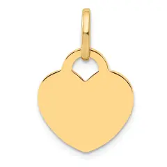 14K Yellow Gold Heart Charm Engraveable Jewelry 21mm x 15mm