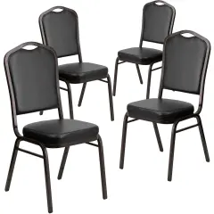 Emma and Oliver 4 Pack Crown Back Stacking Banquet Chair BlackVinyl/GoldVein