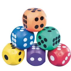 S&S Worldwide 4" Jumbo Soft Safe Dice. Set of 6 Different Colored Dice are Great for Games, Classrooms and PE Classes. 4" Square Dice have Rounded Corners. Made from Soft Hollow Vinyl