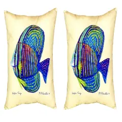 Pair of Betsy Drake Sailfin Tang - Yellow No Cord Pillows 18 Inch X 18 Inch