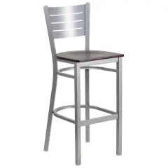 Emma and Oliver Silver Slat Back Metal Restaurant Dining Barstool MahoganyWood/Silver