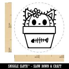 Peeking Cat Potted Cactus Self-Inking Rubber Stamp Ink Stamper for Stamping Crafting Planners Brown